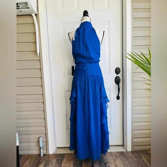 Elegant Blue Halter Maxi Dress - Picture 2 of 8